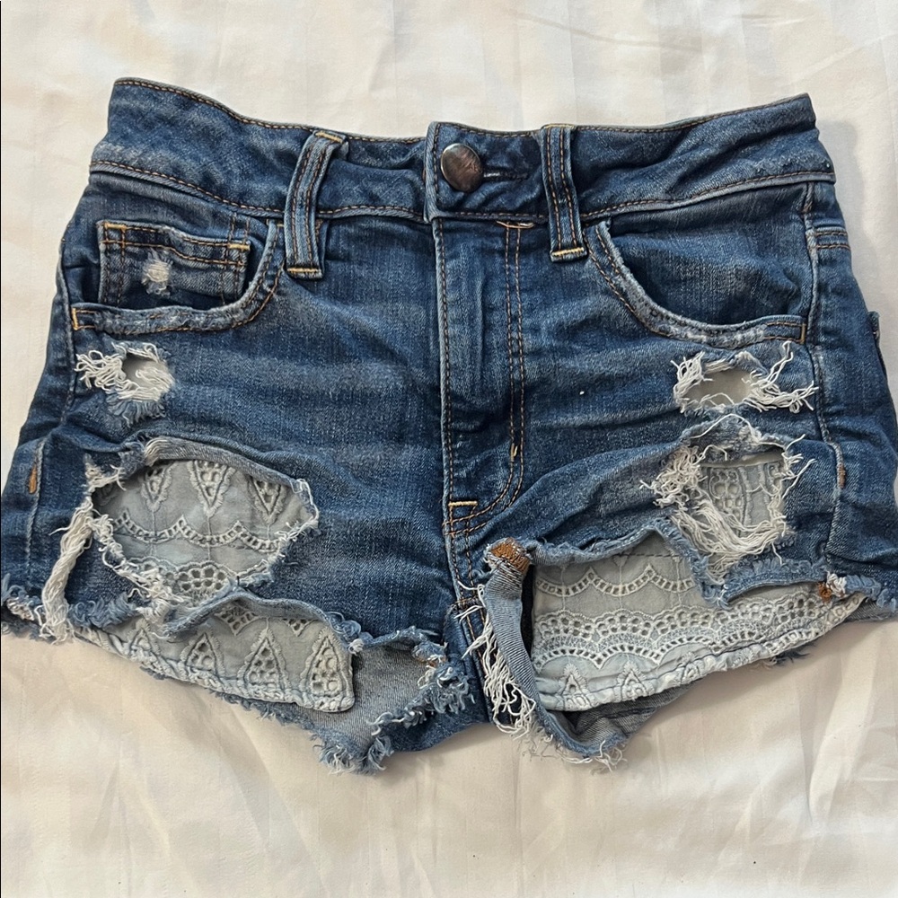 American Eagle Outfitters Blue Distressed Jean Shorts